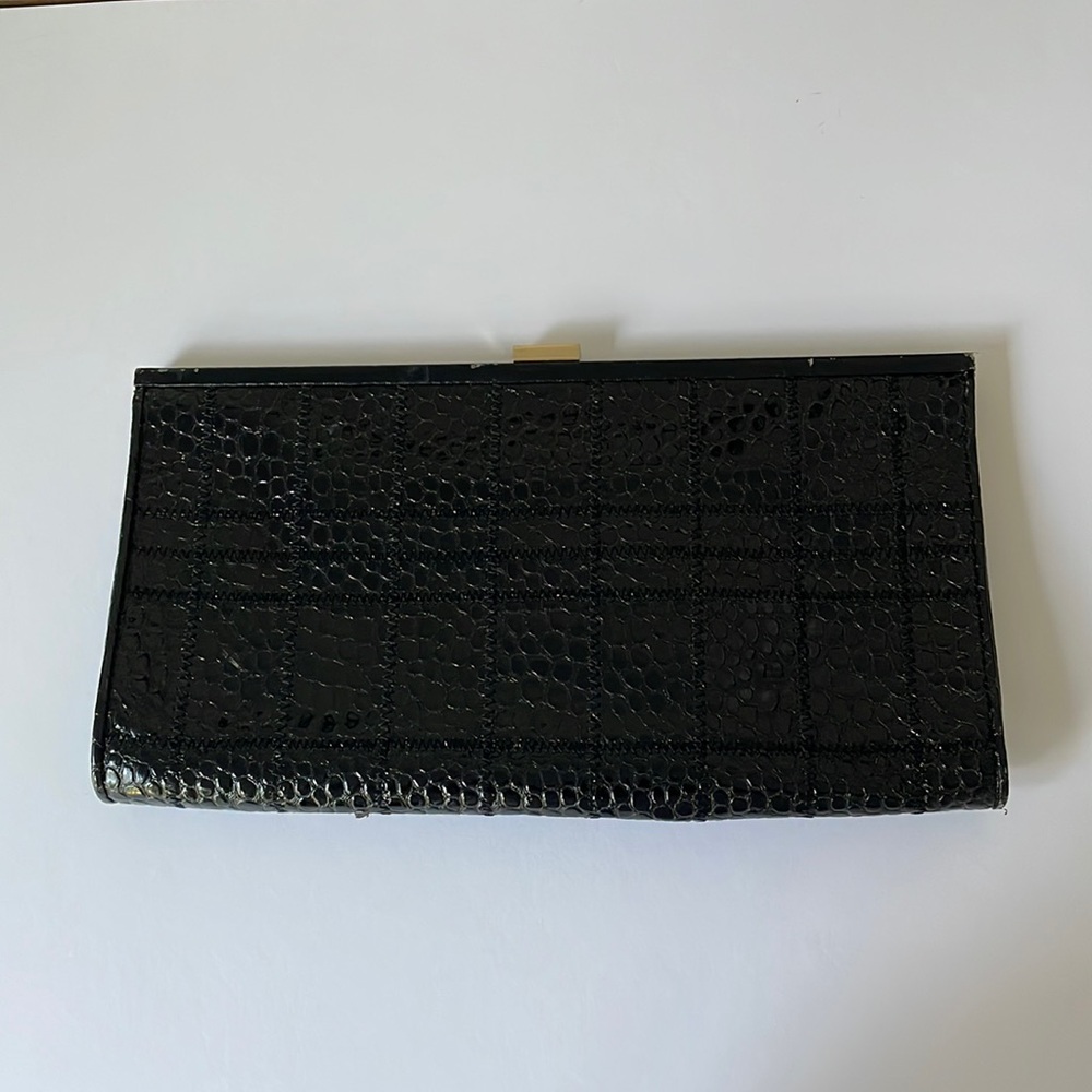 Zara Embossed Black and Gold Large Clutch